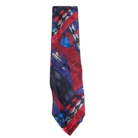 Ermenegildo Zegna Red and Blue Artistic 100% Silk Tie ITALY - Picture 10 of 10